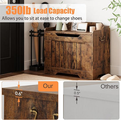 IDEALHOUSE Storage Chest, 24.8" Toy Chest for Boys Girls, Kids Wood Large Toy Box, Storage Bench with Safety Hinge,Storage Trunk for Entryway, Living Room, Bedroom, Playroom, Rustic Brown