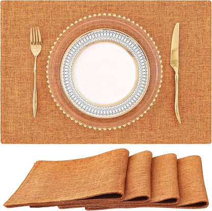 homing Orange Cloth Placemats Set of 4 – Cotton Linen Blend Washable Farmhouse Dining Table Mats for Fall & Thanksgiving, Easy to Clean, 13 x 19 Inch