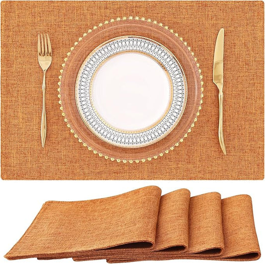 homing Orange Cloth Placemats Set of 4 – Cotton Linen Blend Washable Farmhouse Dining Table Mats for Fall & Thanksgiving, Easy to Clean, 13 x 19 Inch