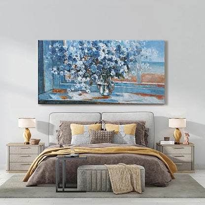 Flower Wall Art Blue Floral Wall Decor Pictures Wall Decor Canvas Prints Artwork Suitable For Living Room, Kitchen, Office And Bedroom Can Be Hung Directly 24x48 Inch
