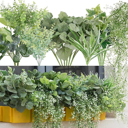 19Pcs Outdoor Artificial Boxwood UV Resistant Fake Stems Plants, Faux Plastic Greenery for Indoor Outside Hanging Plants Garden Porch Window Box Home Wedding Farmhouse Décor