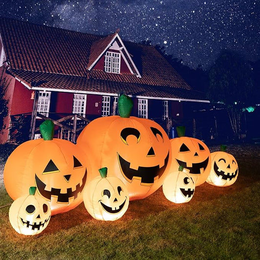 MUMTOP 8.8 Ft Long Inflatable Outdoor Halloween Decorations, Inflatables Halloween Pumpkins Outdoor Decorations Blow Up with Built-in LED Lights for Yard Party Holiday Garden