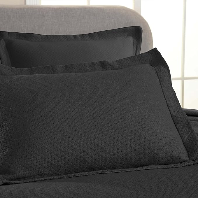 Superior Solitaire Cotton 3 Piece Bedspread Set, Home Bed Decor, Decorative Textured Bed Spread, 2 Pillow Shams, Airy Blanket, Matelasse Coverlet Bedding, All-Season Accent Blanket, Full, Black