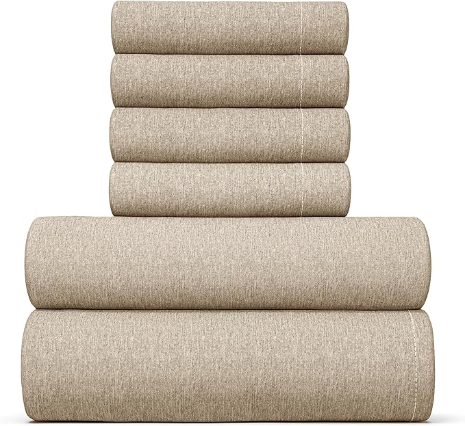 CGK Linens Queen 6 Piece Sheet Set - Cooling Sheets for Hot Sleepers - Hotel Luxury Bedding Set with 8-16 Inch Deep Pockets - 1 Flat & 1 Fitted & 4 Pillowcases - Soft & Wrinkle Free - Heathered Beige