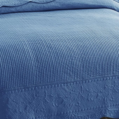 MarCielo 3-Piece 100% Cotton Oversized Bedspread Lightweight Quilt Coverlet Embroidery Farmhouse Bedding Set (TG Midtone Blue, Oversized King (118"x106"))