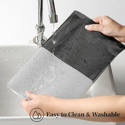 Leetaltree Gray with White Grid Pattern Placemats Set of 6 - Heat Resistant Non-Slip Place mats for Dining Table, Washable Durable PVC Vinyl Woven Table Mats（Grey Grid, 6）