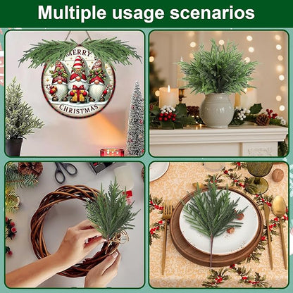 24" Extra Long Artificial Norfolk Pine Stems - 12 Pack Real Touch Christmas Greenery for DIY Wreaths Vase, Large Mantel Decor, Indoor/Outdoor Holiday Arrangements (Faux Pine Branches)