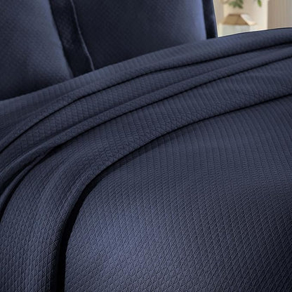 Superior Solitaire Cotton 3 Piece Bedspread Set, Home Bed Decor, Decorative Textured Bed Spread, 2 Pillow Shams, Airy Blanket, Matelasse Coverlet Bedding, All-Season Accent Blanket, King, Navy Blue
