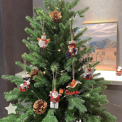 Resin Christmas Tree Ornaments 6-Pack Xmas Hanging Ornaments Santa Snowman Christmas Stocking Sleigh Ornaments for Holiday Decorations, Outdoor Holiday Home Decorations