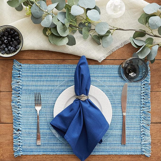 DII Variegated Tabletop Collection, Placemat Set3x19, Light Blue, 6 Piece