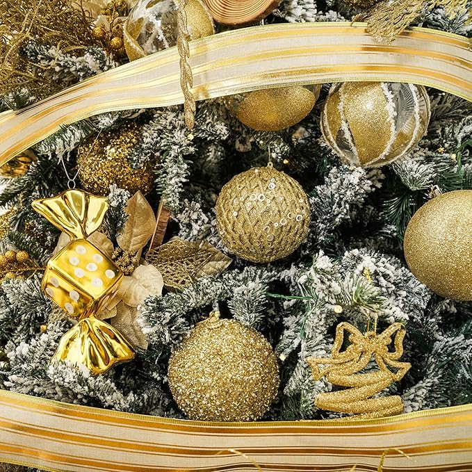 3.15" Christmas Ball Ornaments Glitter Shatterproof Christmas Tree Ornaments Sequin Xmas Hanging Balls Decorations for Wedding Party Holiday(Gold, 12pc-8cm)
