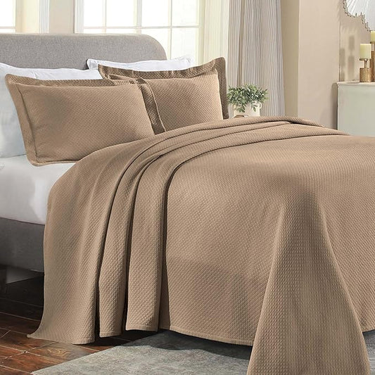 Superior Solitaire Cotton 3 Piece Bedspread Set, Home Bed Decor, Decorative Textured Bed Spread, 2 Pillow Shams, Airy Blanket, Matelasse Coverlet Bedding, All-Season Accent Blanket, King, Taupe