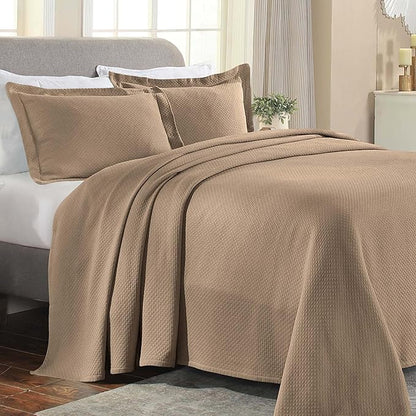 Superior Diamond Solitaire Jacquard Matelassé 100% Premium Cotton Bedspread with Matching Shams, Twin, Taupe