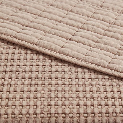 Levtex Home Mills Waffle Queen Bedspread Set (106x106in) with 2 Pillow Shams (26x20in) - Blush - Cotton Waffle Queen Size Bedspread Set - Lightweight, Soft, Pre-Washed
