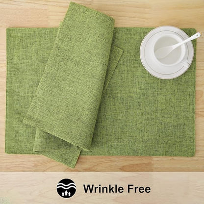 homing Grass Green Cotton Linen Blend Placemats for Dining Table Set of 4 – Washable Farmhouse Kitchen Mats for Indoors & Outdoors, Easy to Clean, 13 x 19 Inch