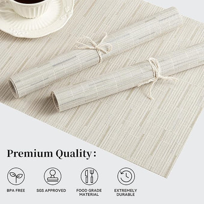 Leetaltree Pale Beige Placemats Set of 8 - Heat Resistant Non-Slip Place mats for Dining Table, Washable Durable PVC Vinyl Woven Table Mats（Pale Beige, 8）