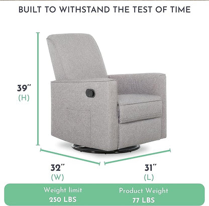 Evolur Raleigh Upholstered Plush Seating Glider Swivel, Rocker, Recliner, Glider for Nursery in Light Grey, Greenguard Gold Certified, Modern Nursery Recliner, Environmentally Conscious Glider