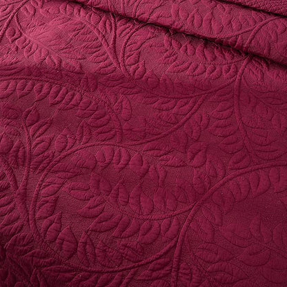 MarCielo 3-Piece 100% Cotton Oversized Bedspread Lightweight Quilt Coverlet Embroidery Farmhouse Bedding Set T0 (Wine Burgundy, Oversized King (118"x106"))
