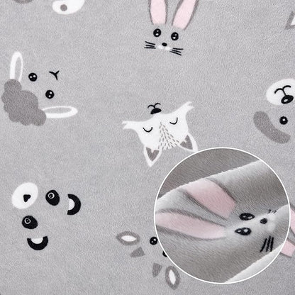 DaysU Silky Micro Soft Plush Baby Blankets Unisex with Print Animal Pattern and Soothing Raised Dots, Double Layer Bed Throws for Toddler Cot, Animal Faces, Grey, 50x60 Inches
