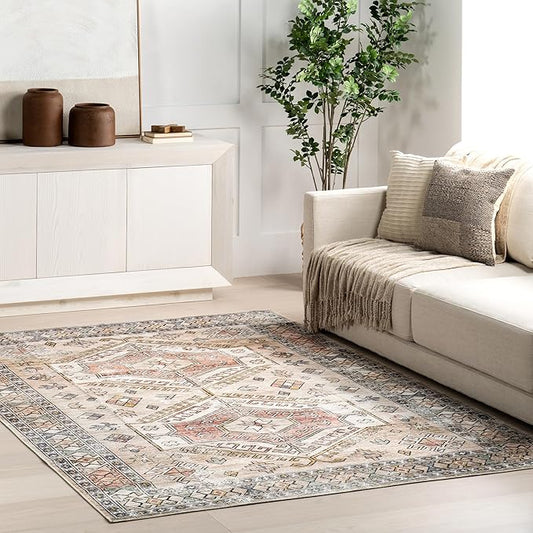 nuLOOM 6' x 9' SpinClean Machine Washable Stain-Resistant Area Rug with Non Slip Backing, Low Profile for Living Room, Bedroom, and Dining Room, Mae Peach