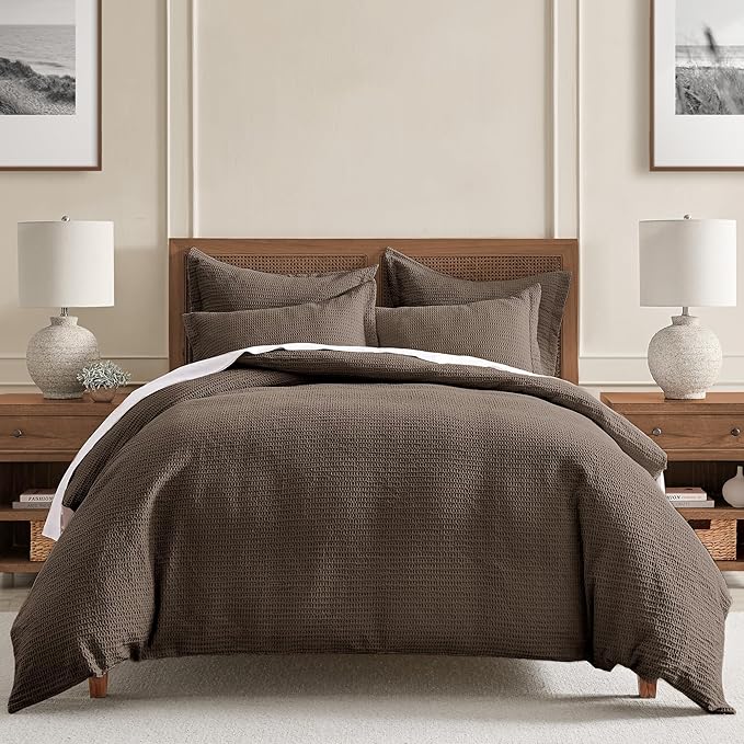 Levtex Home - Cloud Waffle Comforter Set - King Comforter + Two King Pillow Cases - Waffle Weave - Cocoa - Comforter (106 x 94in.) and Pillow Case (36 x 20in.) - Cotton
