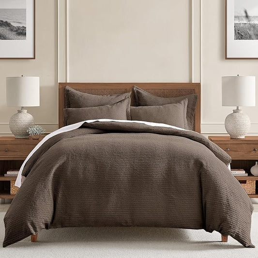 Levtex Home - Cloud Waffle Comforter Set - Twin Comforter + One Standard Pillow Case - Waffle Weave - Cocoa - Comforter (68 x 88in.) and Pillow Case (26 x 20in.) - Cotton