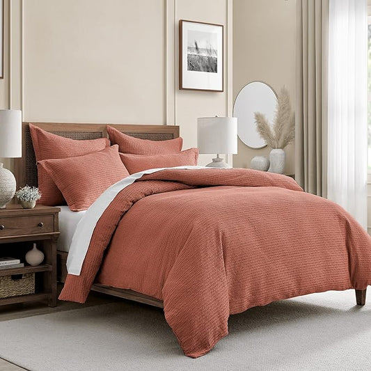 Levtex Home - Cloud Waffle Comforter Set - King Comforter + Two King Pillow Cases - Waffle Weave - Adobe - Comforter (106 x 94in.) and Pillow Case (36 x 20in.) - Cotton