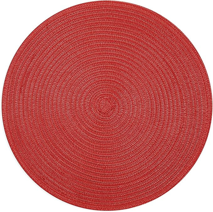 SHACOS Round Braided Placemats 15 inch Set of 4 Washable Kitchen Table Placemats for Home Wedding Party (Red, 4)