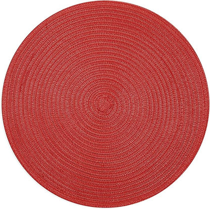 SHACOS Round Braided Placemats 15 inch Set of 4 Washable Kitchen Table Placemats for Home Wedding Party (Red, 4)