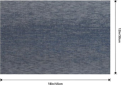 Leetaltree Denim Blue Placemats Set of 6 - Heat Resistant Non-Slip Place mats for Dining Table, Washable Durable PVC Vinyl Woven Table Mats（Denim Blue, 6）