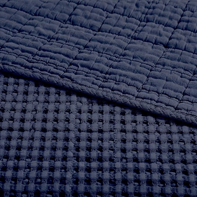 Levtex Home Mills Waffle Full Bedspread Set (100x104in) with 2 Pillow Shams (26x20in) - Navy - 100% Cotton Full Size Bedspread Set - Lightweight, Soft, Pre-Washed