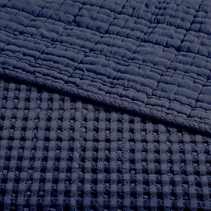 Levtex Home Mills Waffle Full Bedspread Set (100x104in) with 2 Pillow Shams (26x20in) - Navy - 100% Cotton Full Size Bedspread Set - Lightweight, Soft, Pre-Washed