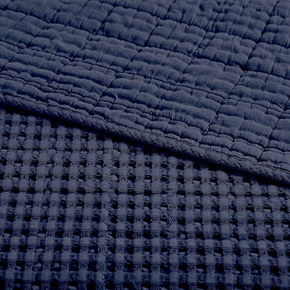 Levtex Home Mills Waffle Queen Bedspread Set (104x106in) with 2 Pillow Shams (26x20in) - Navy - 100% Cotton Queen Size Bedspread Set - Lightweight, Soft, Pre-Washed