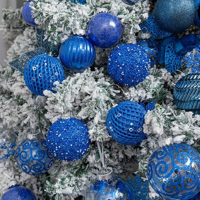 6pcs 3.94" Christmas Ball Ornaments Glitter Shatterproof Christmas Tree Ornaments Sequin Xmas Hanging Balls Decorations for Wedding Party Holiday(Sapphire, 6pc-10cm)