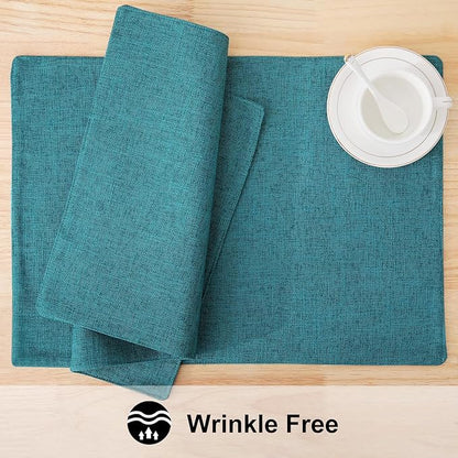 homing Teal Cloth Easter Placemats Set of 6 – Cotton Linen Blend Washable Spring Dining Table Mats for Easter, Indoors & Outdoors, Easy to Clean, 13 x 19 Inch