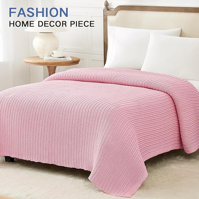 Knitted Weighted Blanket(Beige 50"x60" 5lbs),Home Décor Cooling Throw Blanket for Hot Sleepers,Hand Made Chunky Knit Heavy Blanket Use on Twin Size Bed