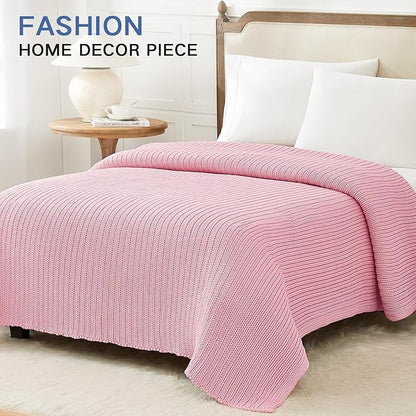 Knitted Weighted Blanket(Beige 50"x60" 5lbs),Home Décor Cooling Throw Blanket for Hot Sleepers,Hand Made Chunky Knit Heavy Blanket Use on Twin Size Bed