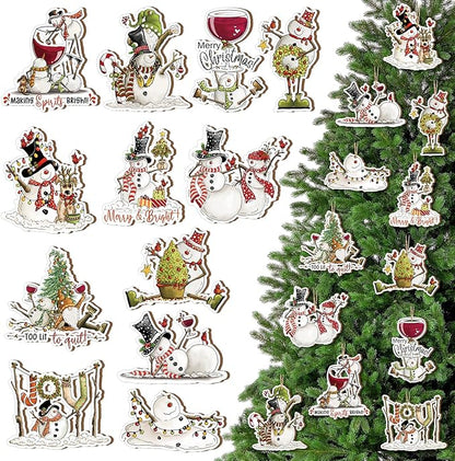 Suzile 36 Pcs Christmas Wooden Ornaments Cute Snowman Christmas Decoration Snowman Ornaments for Tree Winter Hanging Crafts Winter Tree Home Decor for Xmas Holiday Party