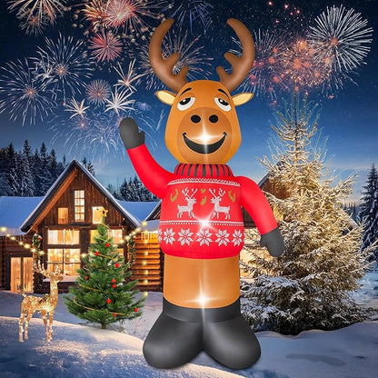 8 FT Christmas Decorations Outdoor Inflatables Giant Deer Yard Decor with Build-in LEDs Blow Up for Christmas Party Indoor Outdoor Yard Garden Lawn Patio