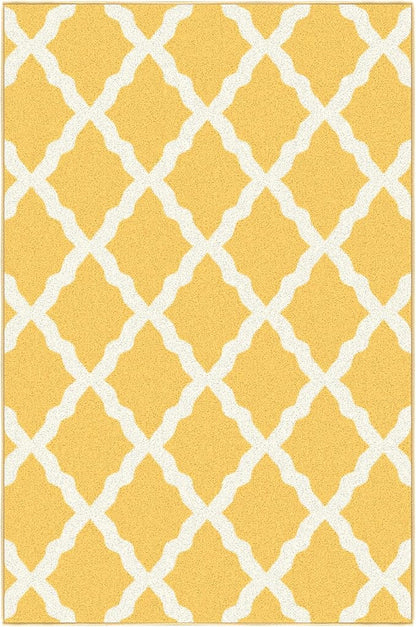 Machine Washable Moroccan Trellis Design Non-Slip Rubberback 3x5 Traditional Indoor Area Rug for Living Room, Bedroom, Kitchen, 3'3" x 5', Yellow