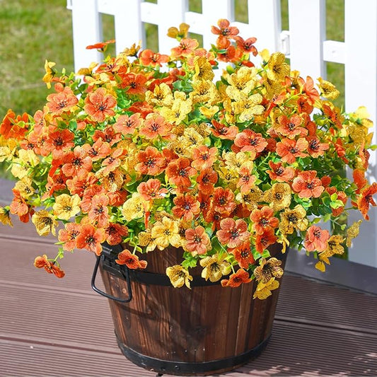 Artificial Silk Fall Mums Plants Flowers for Outdoor Outside Decoration, 12 Bundles Fake Faux Orange Yellow Daisy UV Resistant Realistic for Autumn Porch Patio Home Yard Planter
