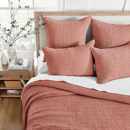 Levtex Home Mills Waffle Queen Bedspread Set (104x106in) with 2 Pillow Shams (26x20in) - Adobe - 100% Cotton Queen Size Bedspread Set - Lightweight, Soft, Pre-Washed