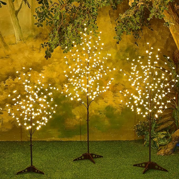 Lightshare LED Lighted Cherry Blossom Tree, 4FT, 5FT and 6FT, Warm White, Pack of 3, Decorate Home Garden, Summer, Wedding, Birthday, Christmas Holiday, Party, for Indoor and Outdoor Use