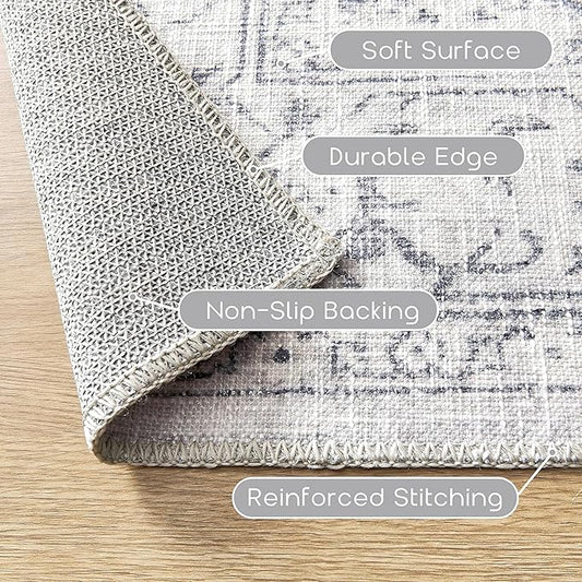 Cream and Slate Grey Area Rug 6x9 for Bedroom Living Room Floor Washable Boho Pattern Geometric Rug to Match Gray Couch for Dining Room, 6 x 9