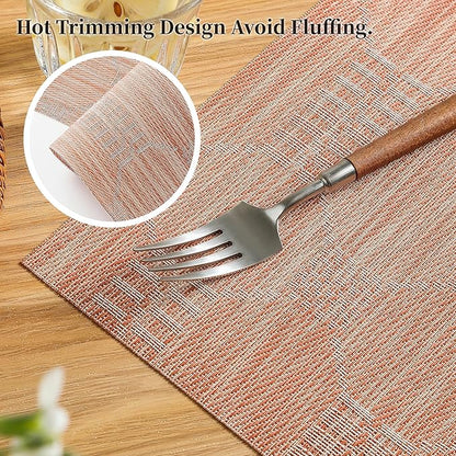 Leetaltree Coral Placemats Set of 8 - Heat Resistant Non-Slip Place mats for Dining Table, Washable Durable PVC Vinyl Woven Table Mats（Coral, 8）