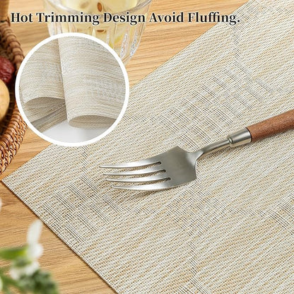 Leetaltree Wheat Placemats Set of 4 - Heat Resistant Non-Slip Place mats for Dining Table, Washable Durable PVC Vinyl Woven Table Mats（Wheat, 4）