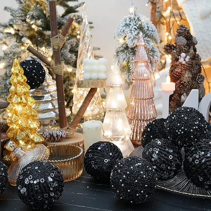 3.15" Christmas Ball Ornaments Glitter Shatterproof Christmas Tree Ornaments Sequin Xmas Hanging Balls Decorations for Wedding Party Holiday(Black)