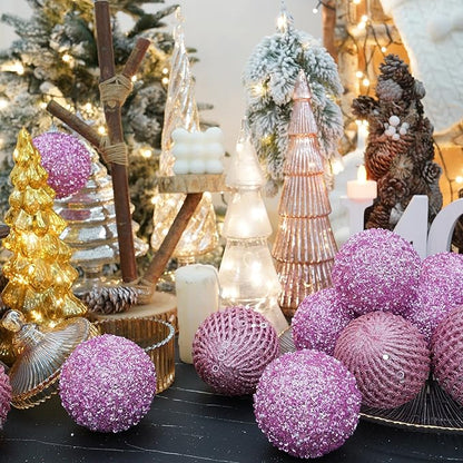 3.15" Christmas Ball Ornaments Glitter Shatterproof Christmas Tree Ornaments Sequin Xmas Hanging Balls Decorations for Wedding Party Holiday(Pink)