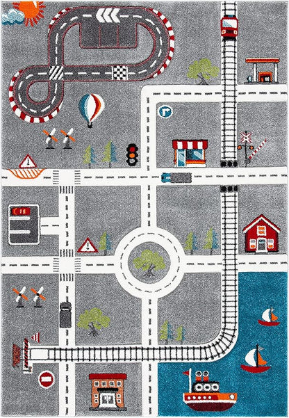 SAFAVIEH Carousel Kids Collection Accent Rug - 2' x 3', Grey & Ivory, Non-Shedding & Easy Care, Ideal for High Traffic Areas for Boys & Girls in Playroom, Nursery, Bedroom (CRK192F)