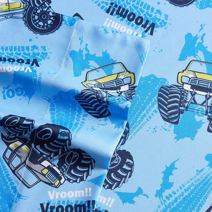 Kids Bedding Set Bed in a Bag for Boys and Girls Toddlers Printed Sheet Set and Comforter, Twin, Monster Truck
